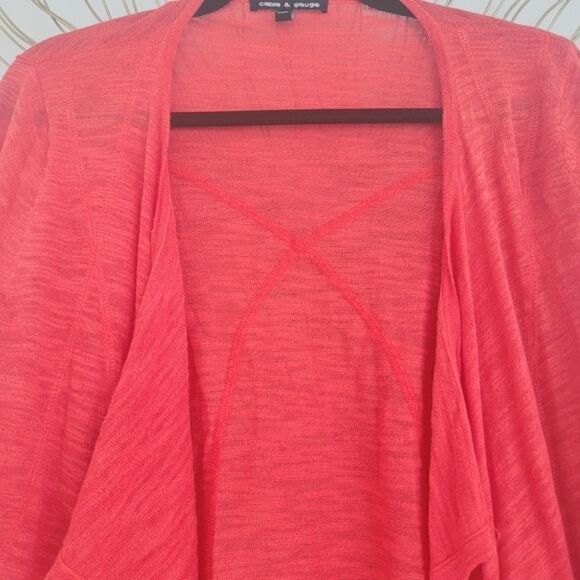 Cable & Gauge Open Front Drape Waterfall Front Coral Cardigan Size Small - Picture 4 of 12